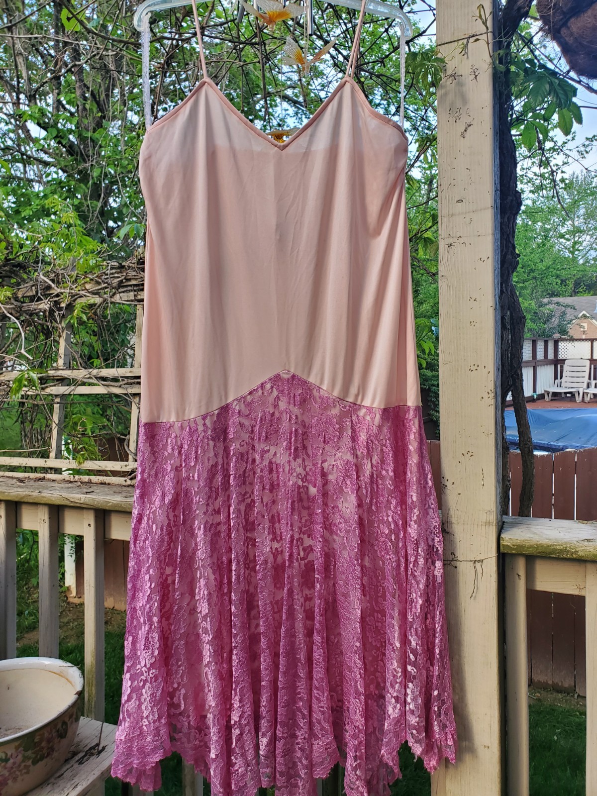 VTG JC Penney 80’s Dress Women’s Pink Lace Overlay Flare Handkerchief Hem MOB