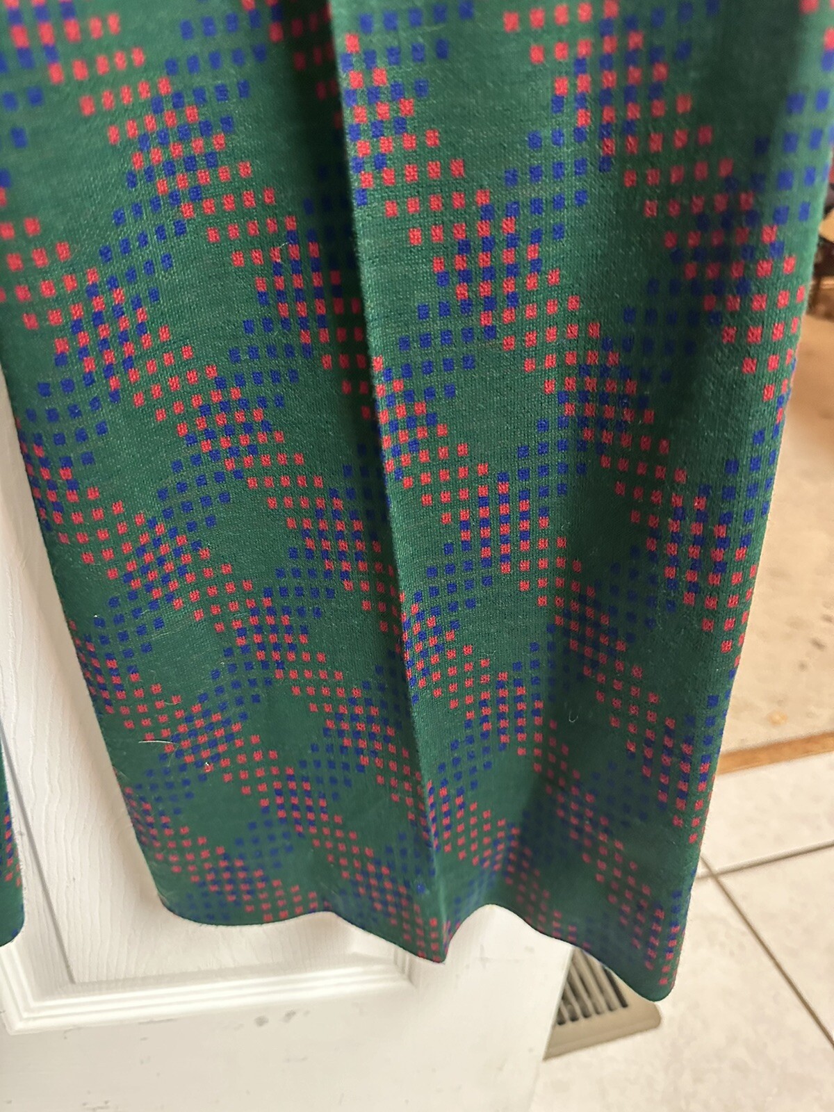Vtg 70’s Pants 30×27 Wide Leg Flare Mod Disco Green Red Polyester Stretch Xmas