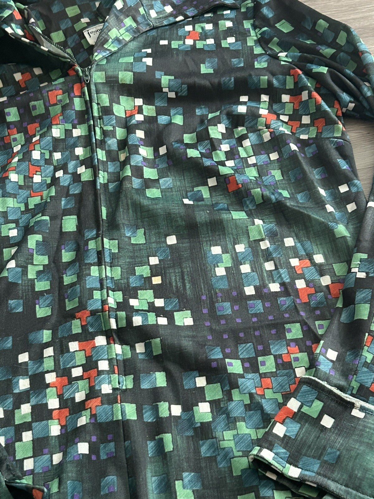 Vintage Jeanne Durrell unique Zip up style full Print polyester Dress Small