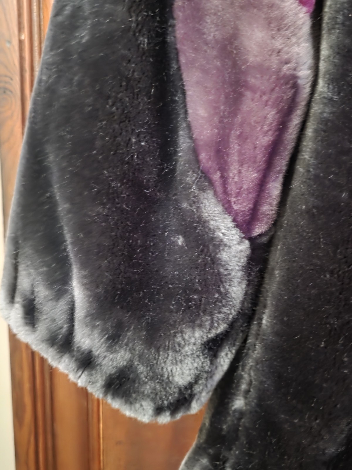 Vintage 80s Outerlayers Coat Faux Fur S 7/8 Dark Gray Mauve Burgundy Mob Wife