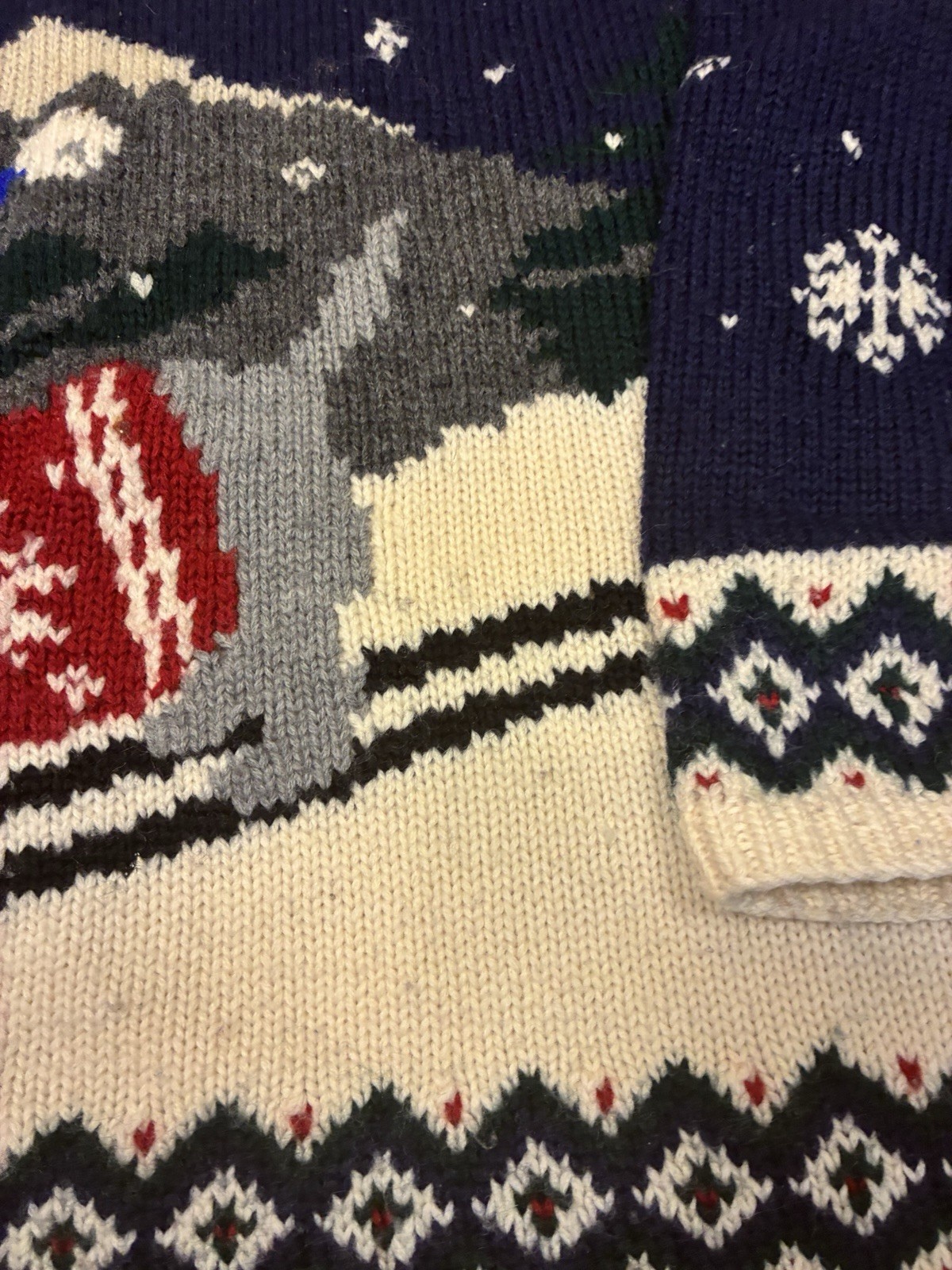 VTG Lauren Ralph Lauren Exclusive Handknit Dog Trees Ski Nordic Wool Sweater PS