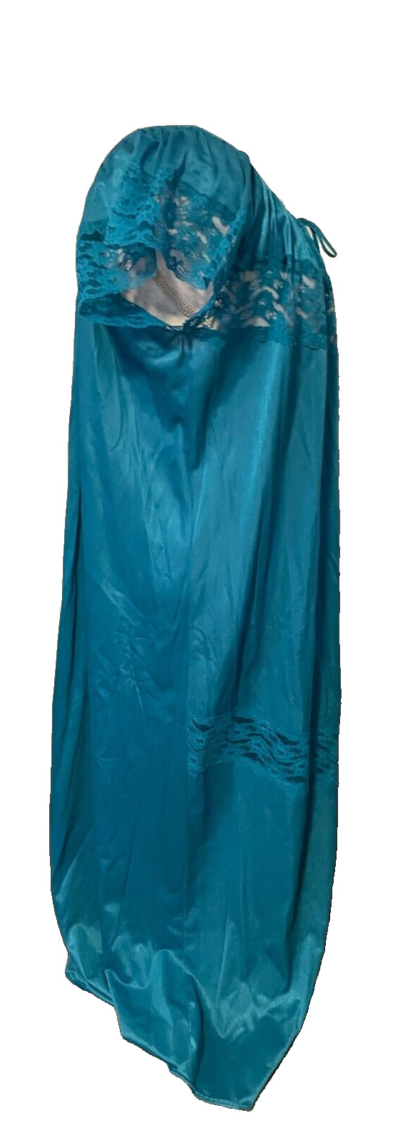 Vintage Susan Lisa Full Nylon Lacy Nightgown in Turquoise Blue 3647 Size Large