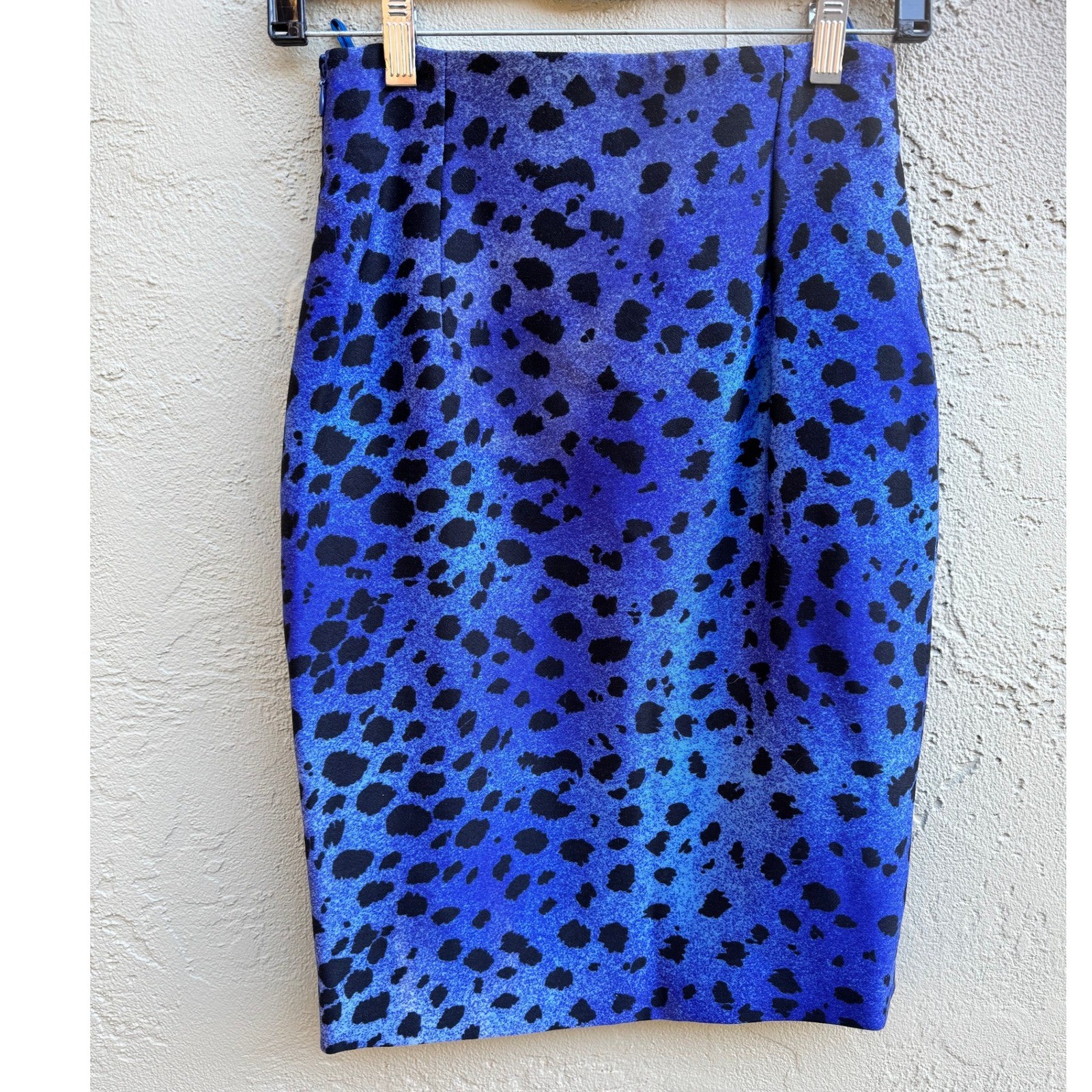 Vintage Gianni Versace Couture Blue Leopard Pencil Skirt Sz 4 Glam Office Retro