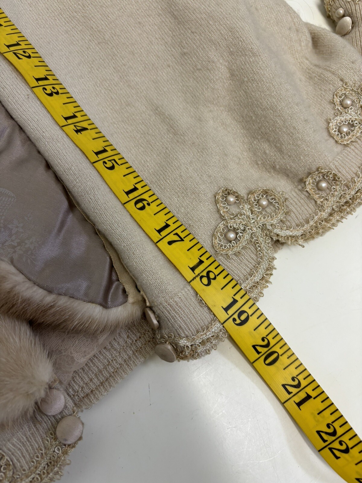 Vintage Cashmere Mink Trim Cream Sweater, S/M By ALTMANN OF VIENNA