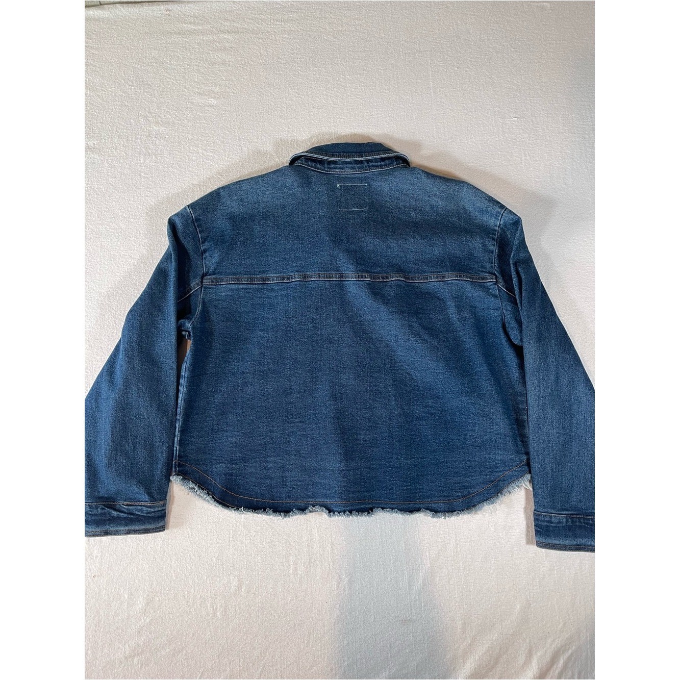 Kensie Women’s Vintage Luxe Medium Blue Boxy Denim Jacket with Chest Pockets
