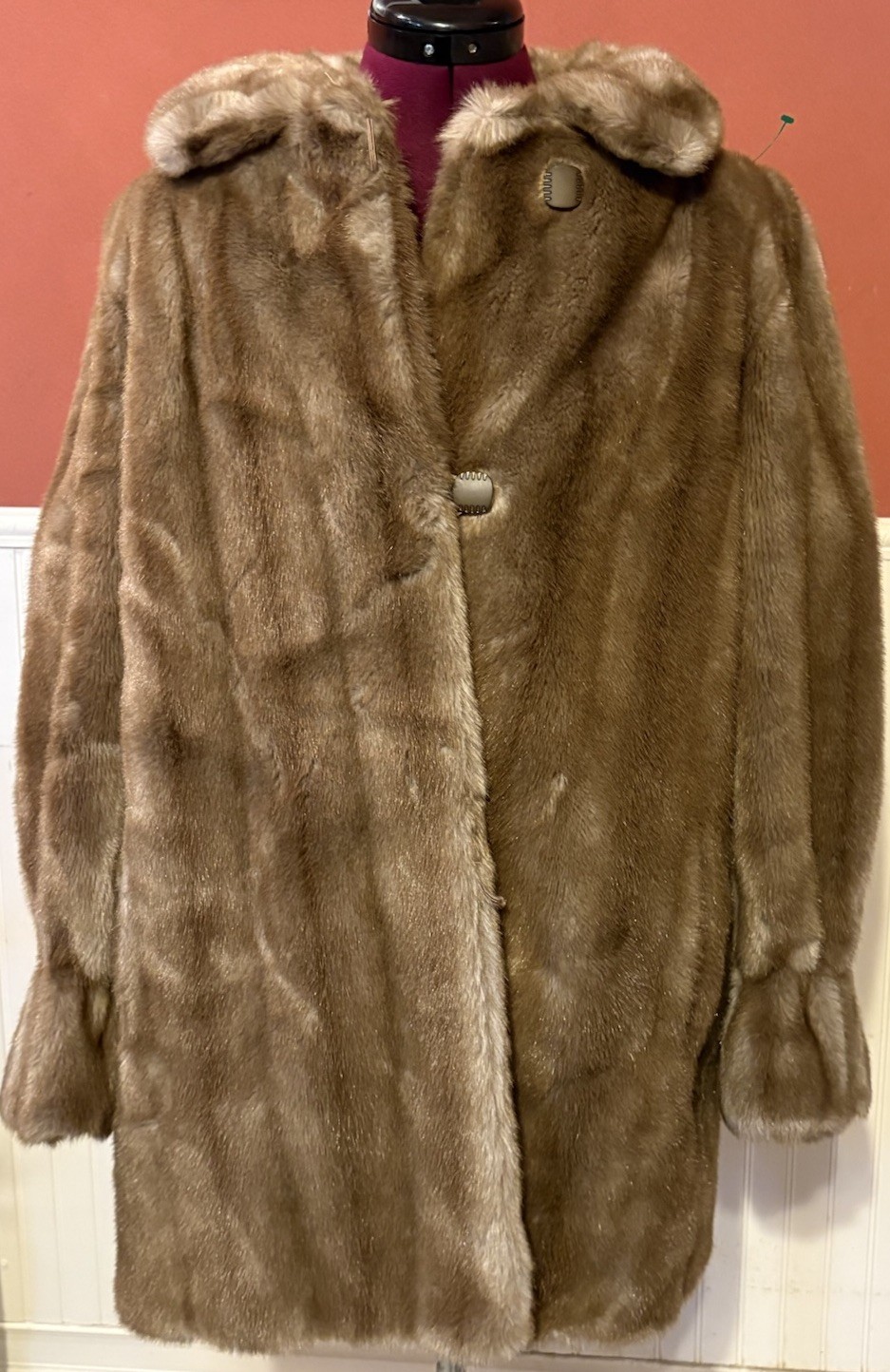 Vintage Hillmoor NY Faux Fur Jacket Coat Brown Union Made Imported Fabric Medium