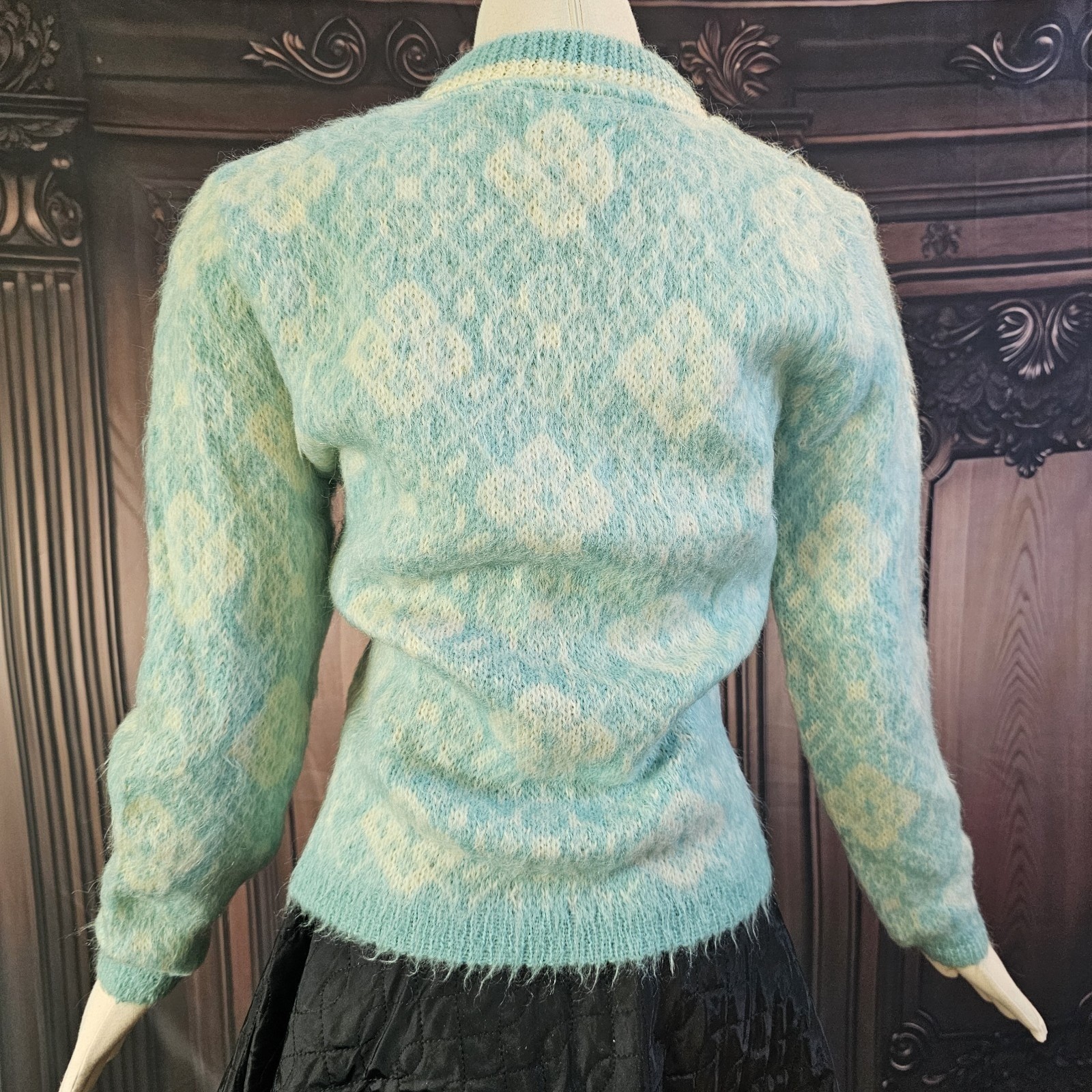 Vintage 1960s Icey Blue Mohair Sweater Wool Fuzzy V neck Rare Collectors Sabra