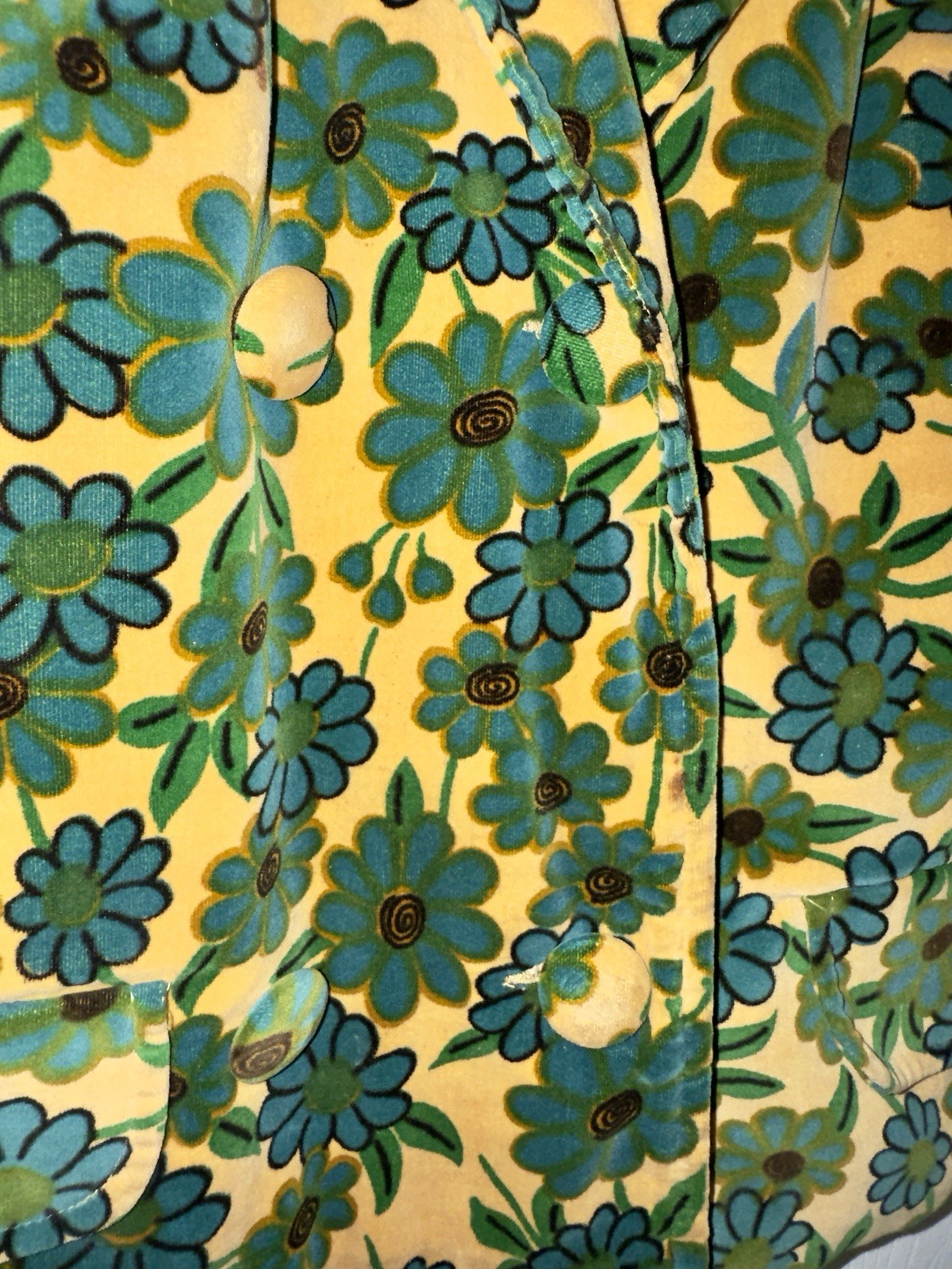 Vintage Floral Yellow, Blue & Green Velvet Blazer