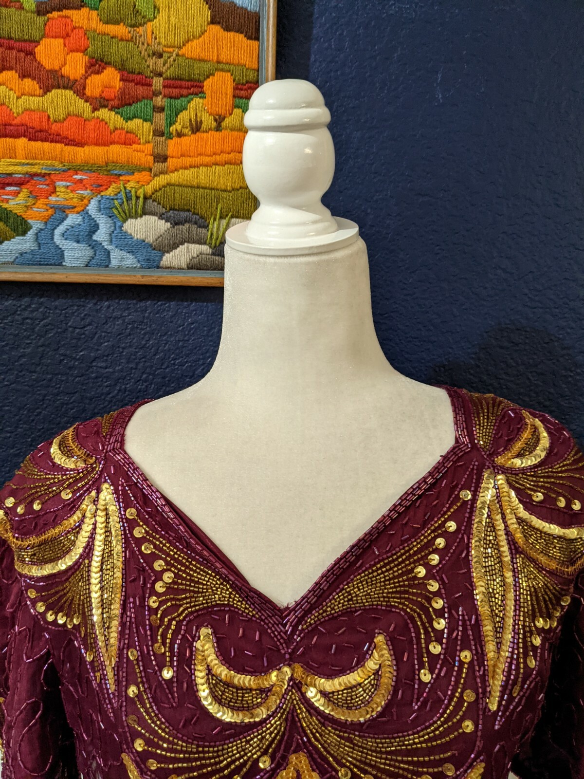 VTG Sweelo Purple Beaded Sequin Zip Back Dress 100% Silk Sz XL Extra Large