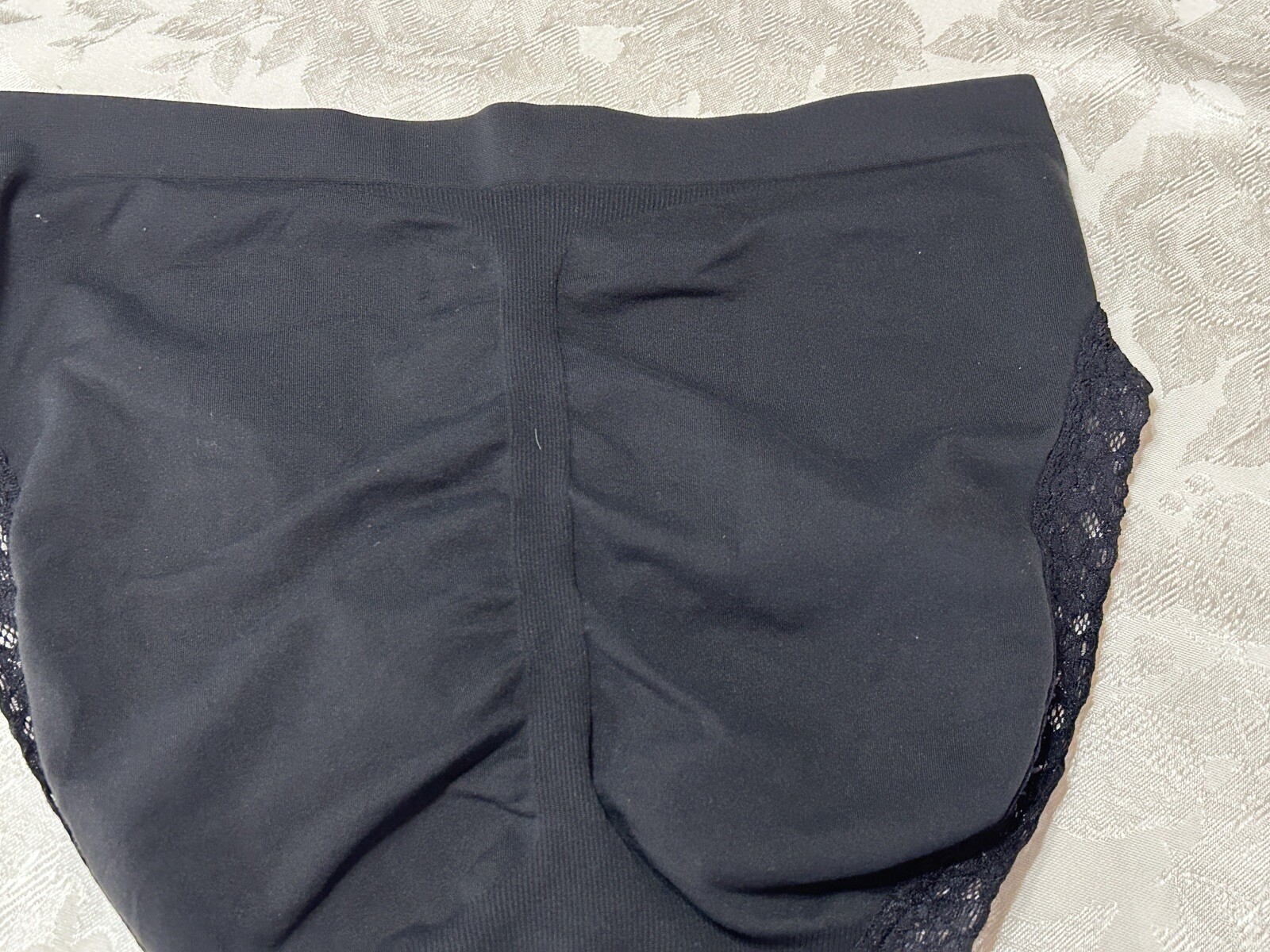 Vtg CACIQUE Tactel Nylon Lace Trim Hi-Cut 18/20 Black Shaping Panties #258