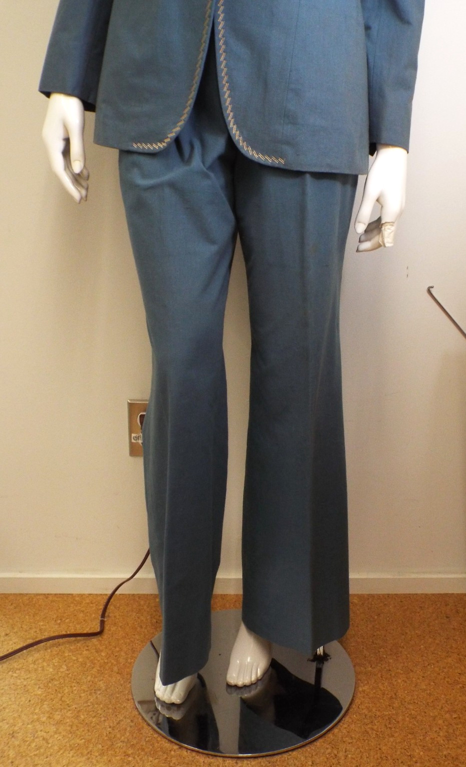 Vintage 1970s De Noyer Blue Cotton Womens Pant Suit 36 James Borynack France