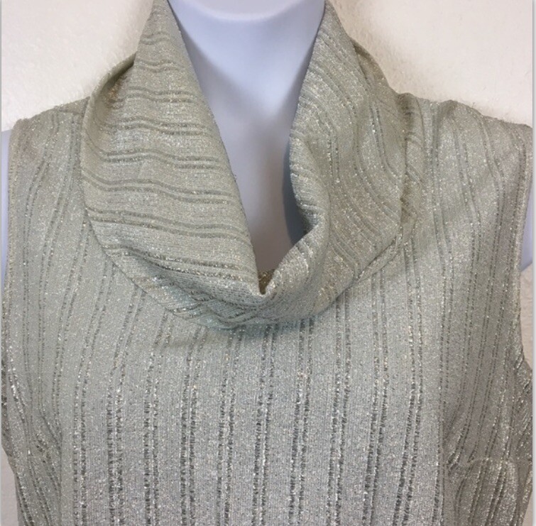 Sleeveless Cowl Neck Women SZ S M Silver Thread Top Vintage Judy Bond No Stretch