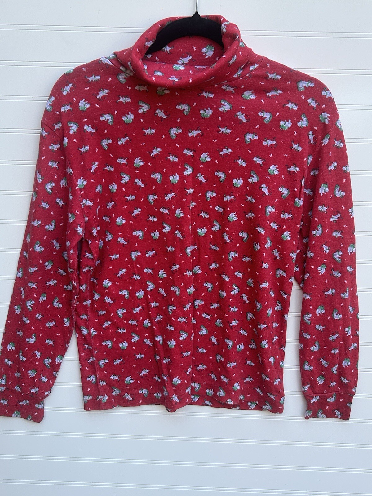 VTG 90s Currants By Jeri Jo Red Turtleneck Teddy Bears Ice Skating Sledding SZM