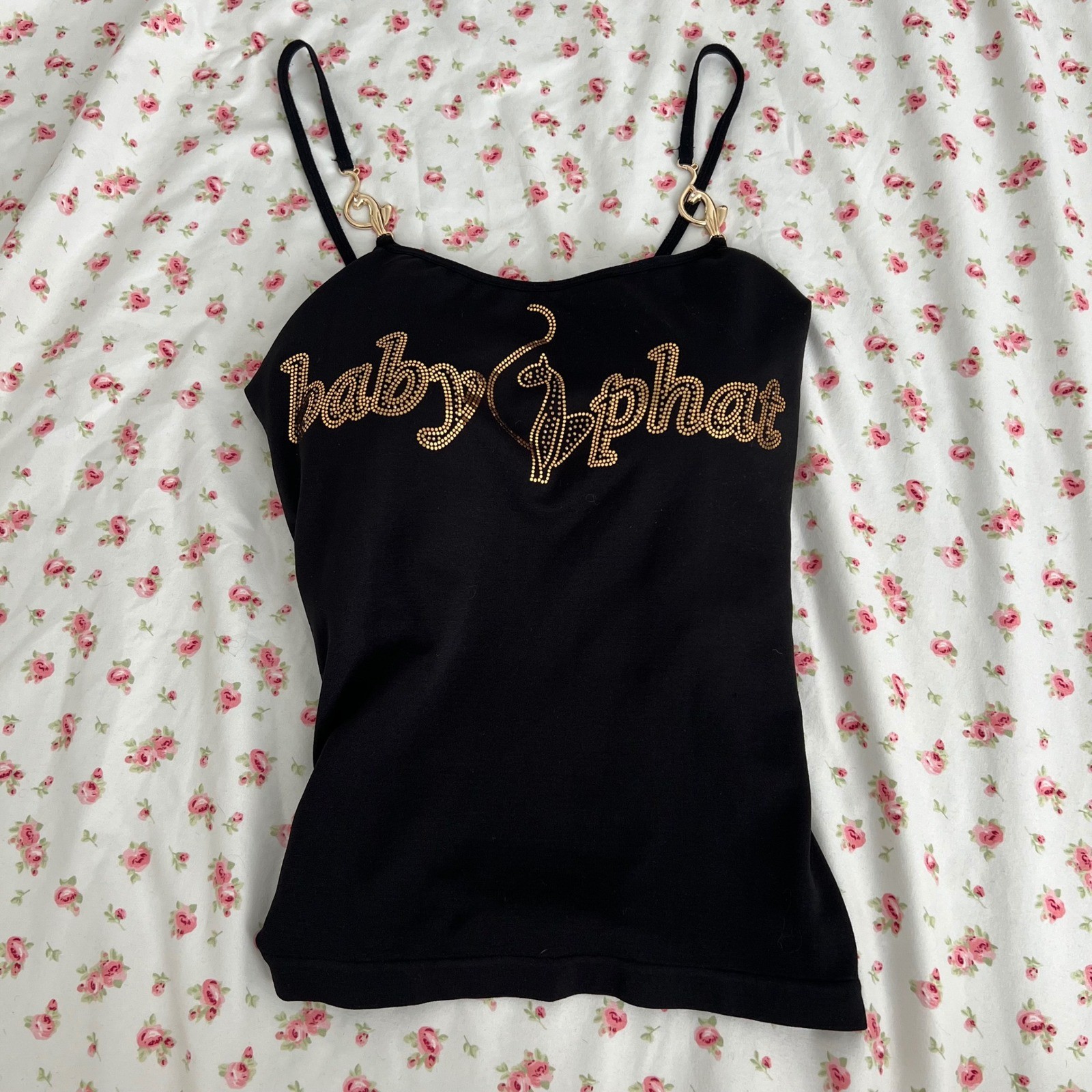 vintage baby phat rhinestone tank top with cute gold accents