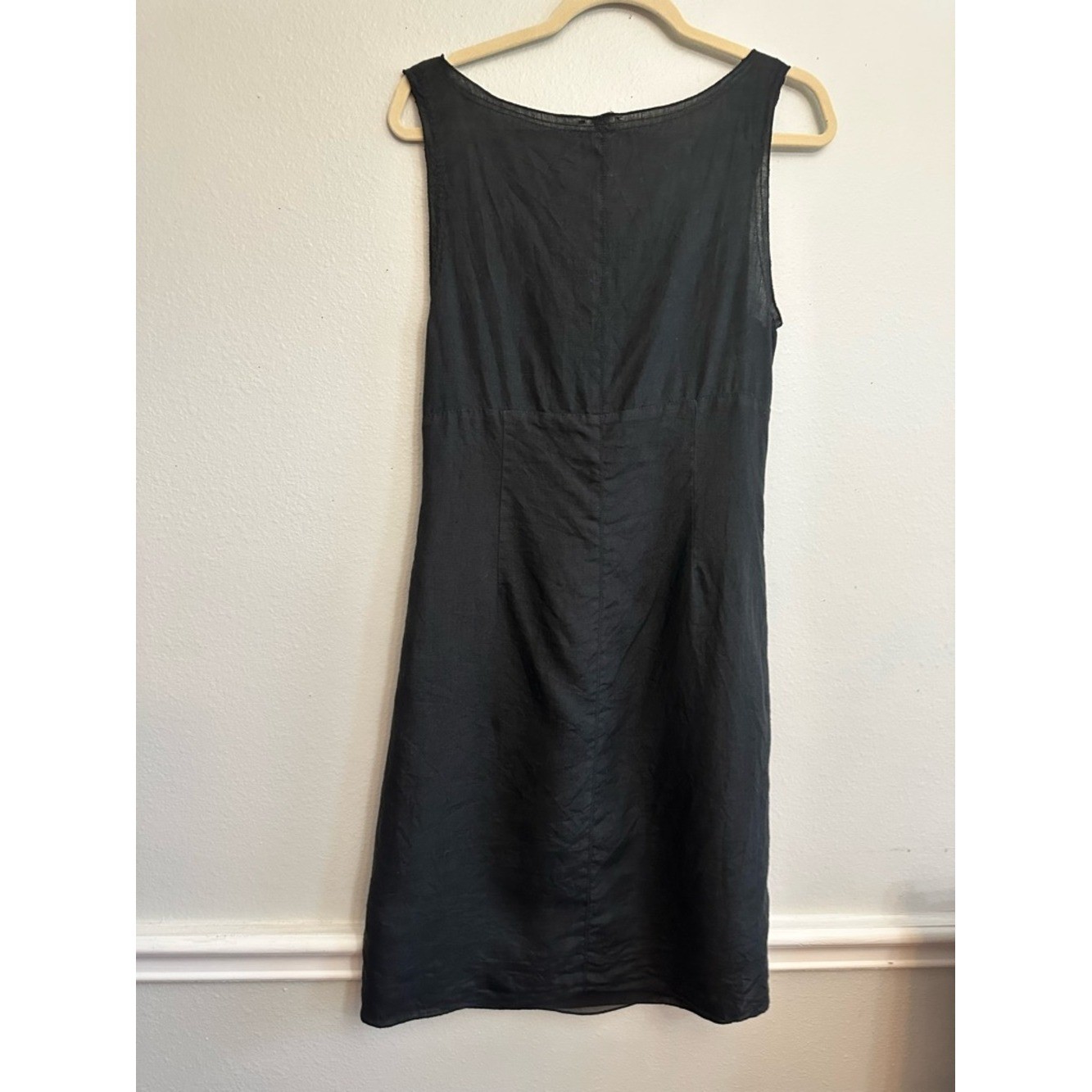 Classic Black Sleeveless Tie-Waist Dress 100% linen made in Italy vintage large