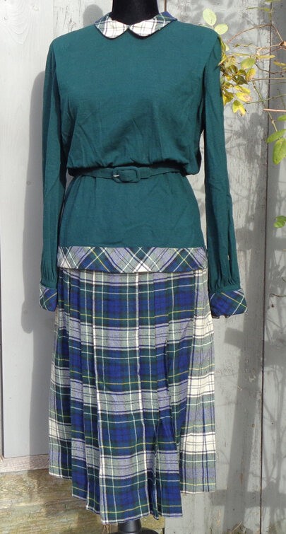 Vintage 1940s Wool Plaid Skirt and Sweater Set- New York Label – Rare