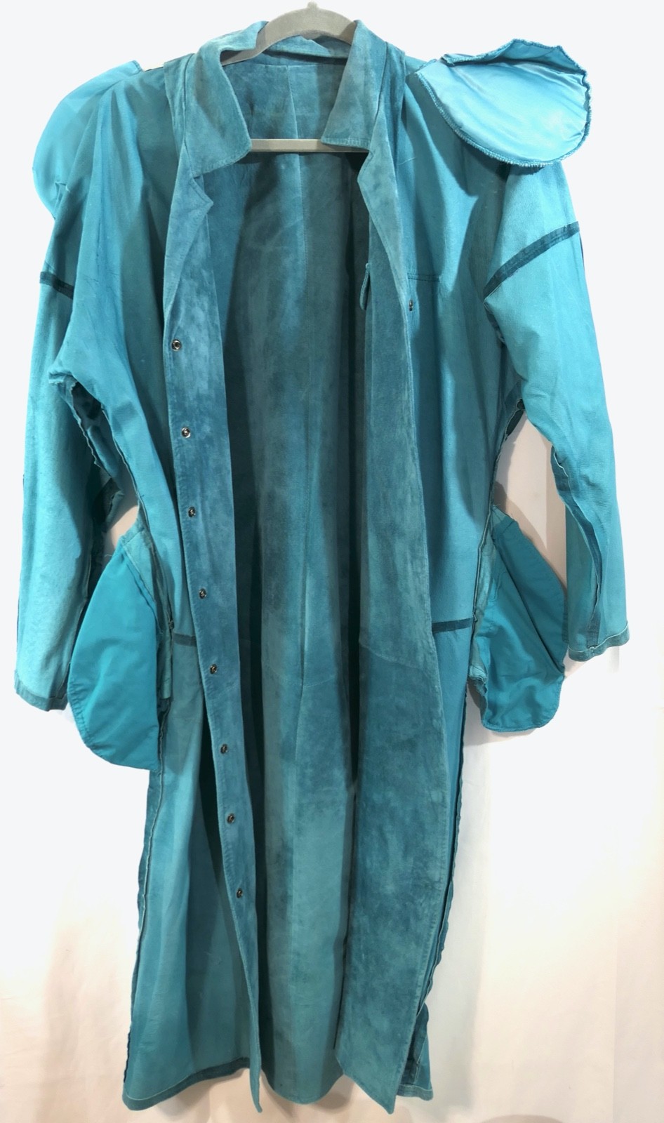 Vintage 80s pia rucci Turquoise Midi Suede Leather Duster Coat Jacket M w flaws