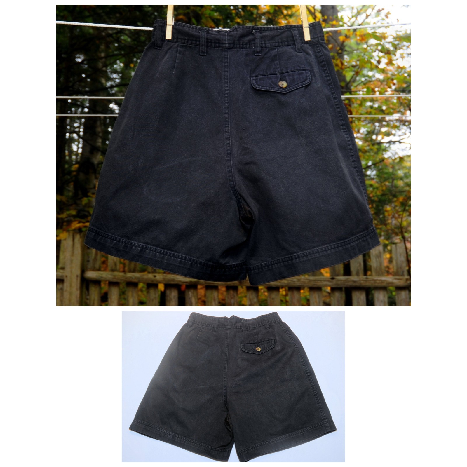 VTG 90s White Stag Black Wide Leg Pleated Cotton Shorts XXS/XS 5 1/2″ Inseam
