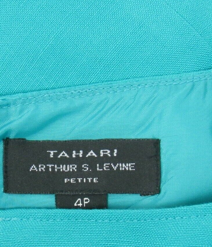 VTG 1980s 90s TAHARI ARTHUR S LEVINE SIZE 4P TURQUOISE LINEN RAYON BLEND DRESS