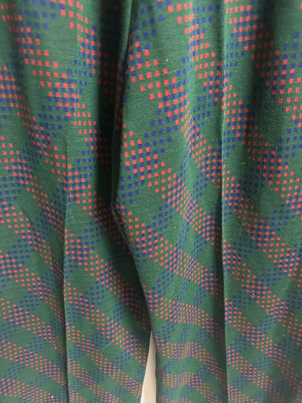 Vtg 70’s Pants 30×27 Wide Leg Flare Mod Disco Green Red Polyester Stretch Xmas