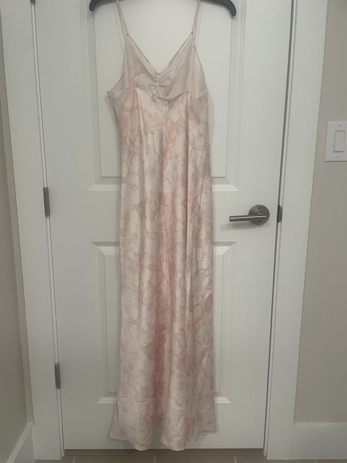 Vtg Halston III Womens Floral Satin Nightgown Pink Size L ILGWU Made in USA