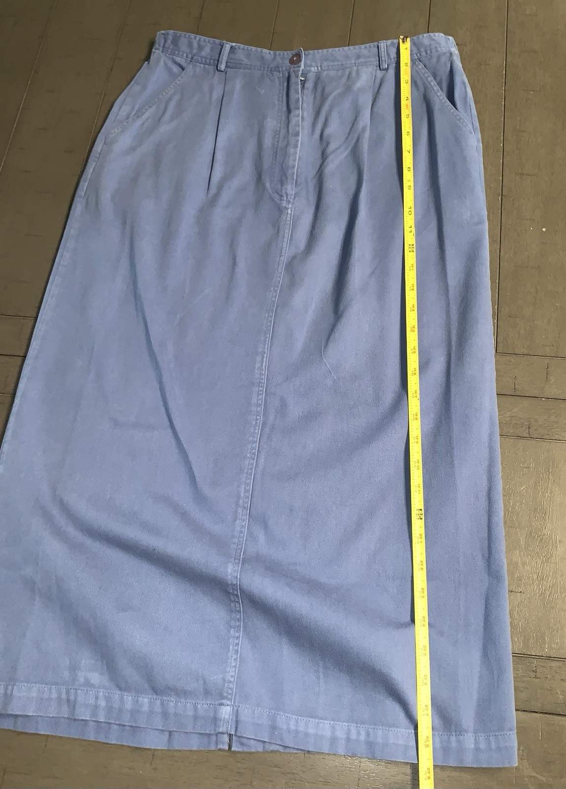 A1 80s SMALL CAPACITY MAXI COTTON BLUE SKIRT FRONT BUTTON STRETCH COTTAGE CORE