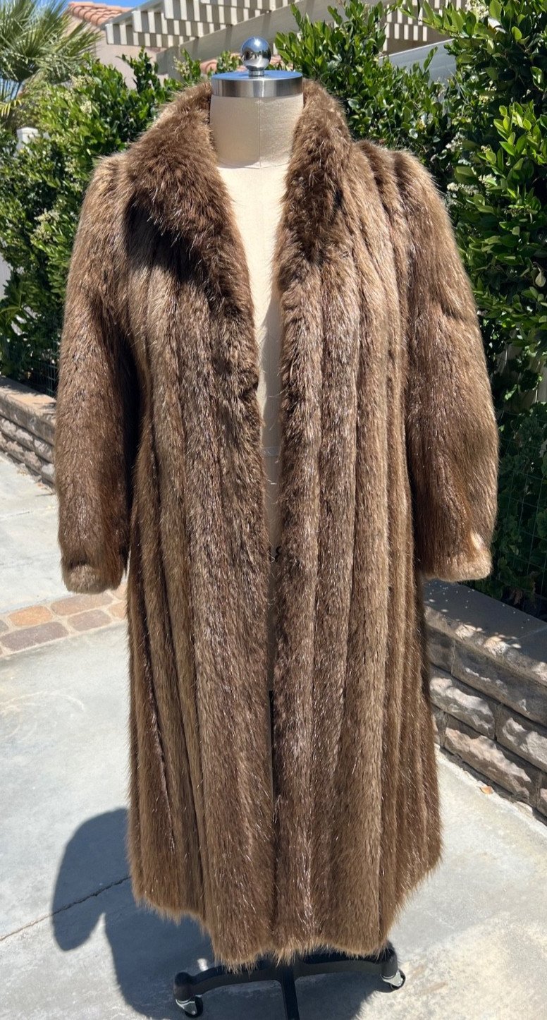 Geniune Beaver Fur Coat M/L Full Length Brown Thick & Luxurious Very Warm