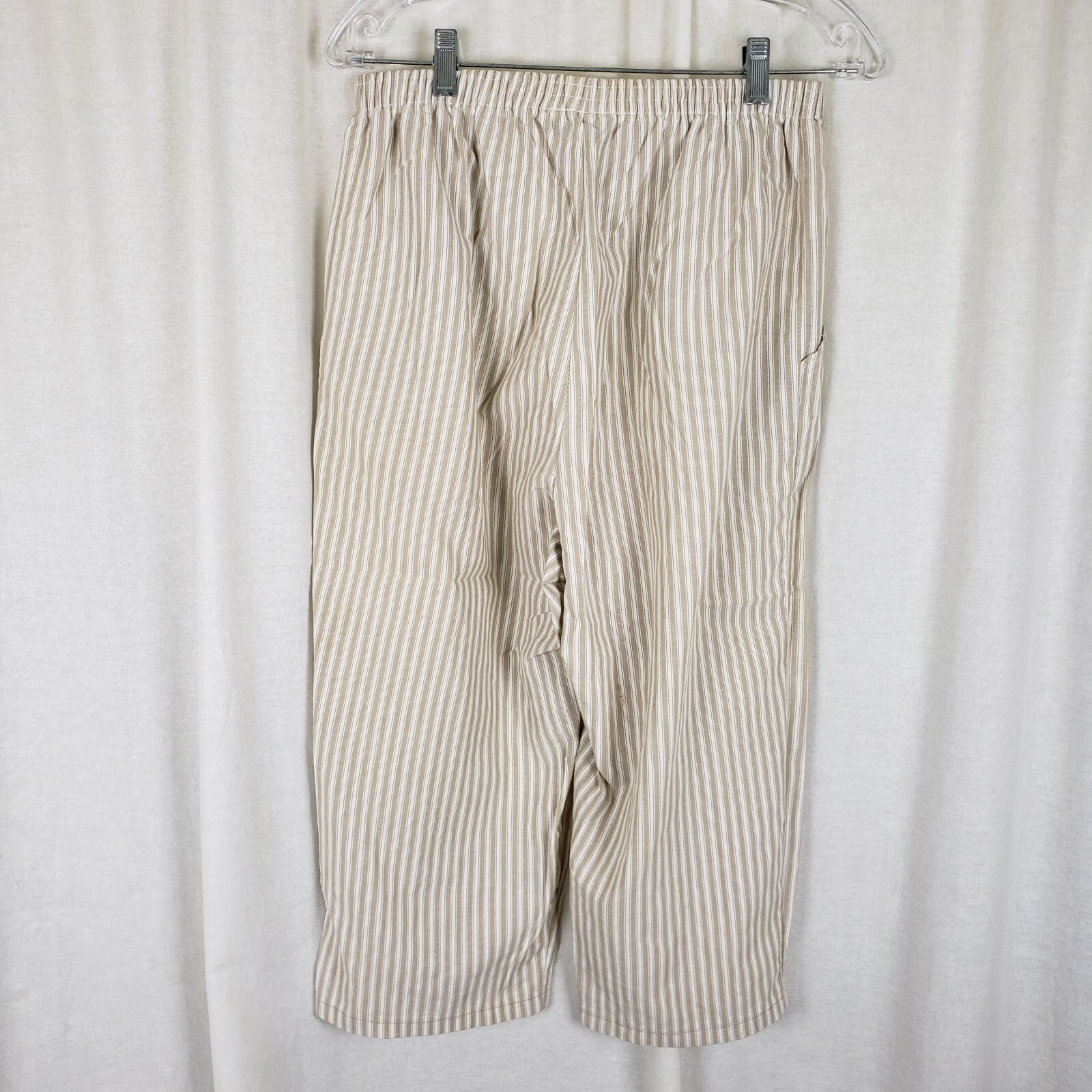 Vintage Andrew McMullan Seersucker Striped Pull On Capri Slacks Pants Womens 14P