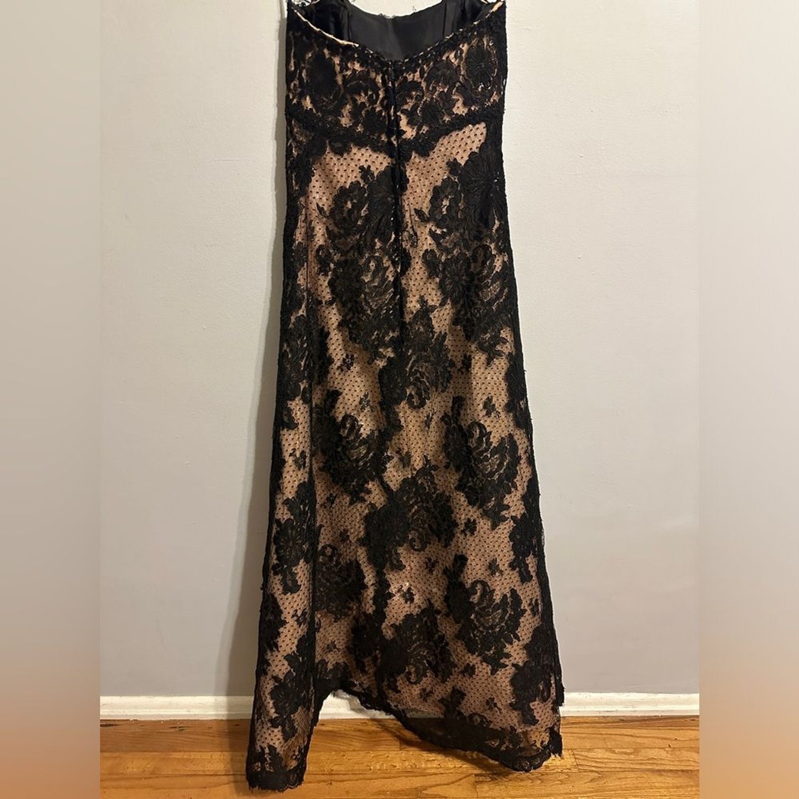 Vintage Rose Taft Black Lace Dress with Nude Clear Sequined Underlay Slip size 4