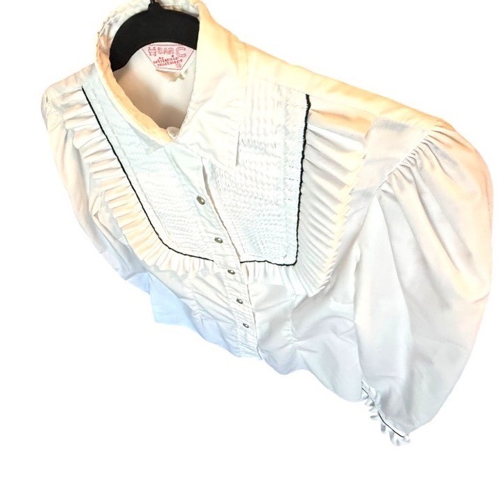 VTG H Bar C California Ranchwear White Ruffle Pintuck Western Blouse Size 34