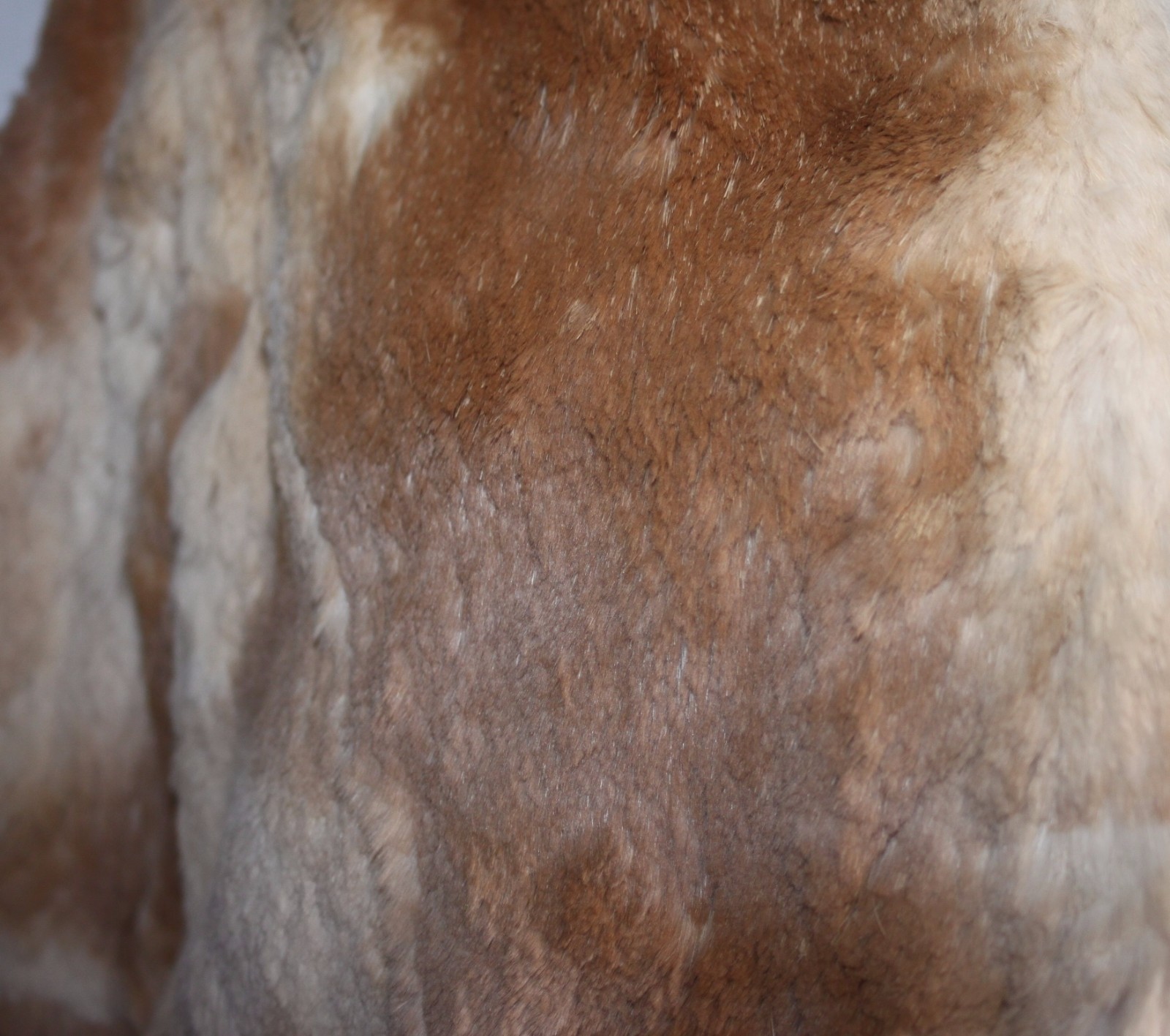 Vtg Fur Coat Rabbit Real Soft Plush Lined Genuine Brown Tan Pockets Retro Mod S