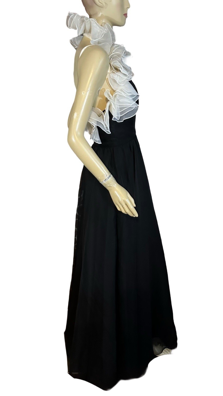 WOMEN’S VINTAGE 1980’S LILLIE RUBIN BLACK & CREAM HALTER FORMAL DRESS SZ S