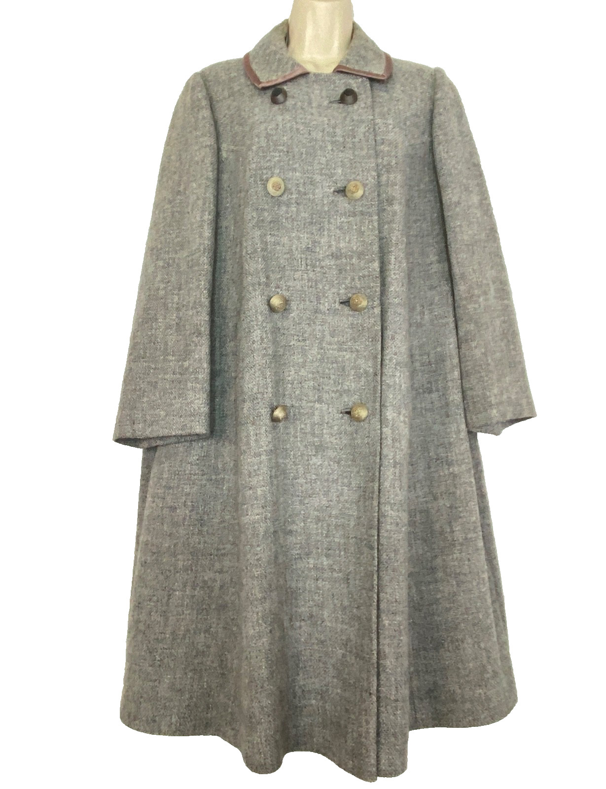 Vintage 1960s gray wool pea coat long swing jacket S M 1950s CANBY AS-iS
