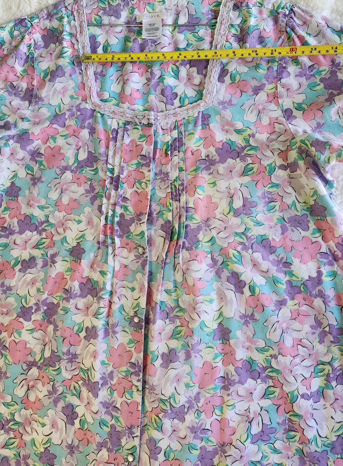 Vintage K-Mart PINK With Pearl Style Snap Closure House Coat Duster Nightgown L