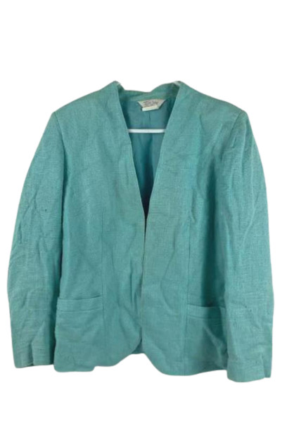 Vintage Tan Jay Women’s Cardigan Sz 14 Turquoise Open Front Long Sleeve Jacket