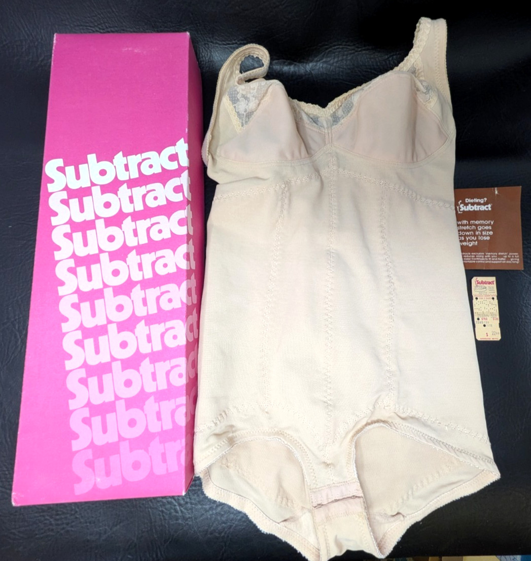 Vintage Subtract 36B Beige Shapewear Bodysuit Body Briefer Shaper Girdle 2533