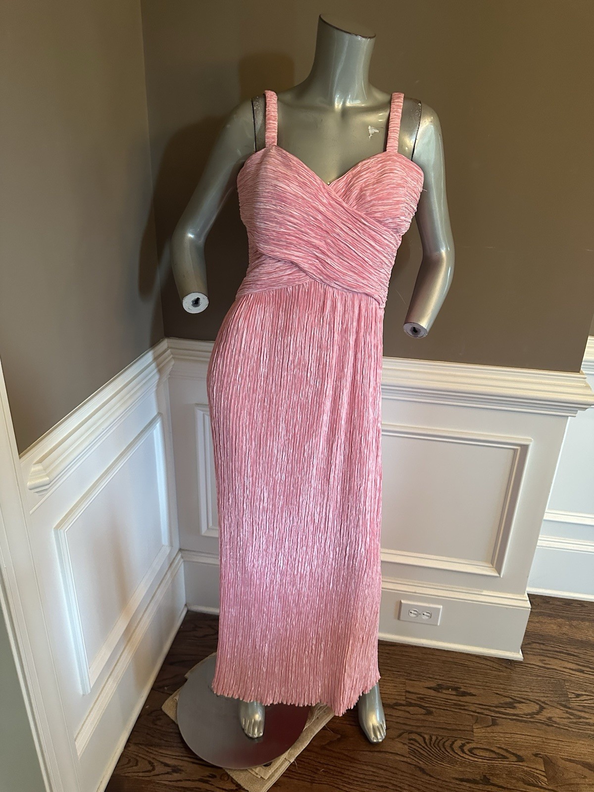 Vintage Mary McFadden for Saks Fifth Avenue Pink Plisse Maxi Dress Sz 14