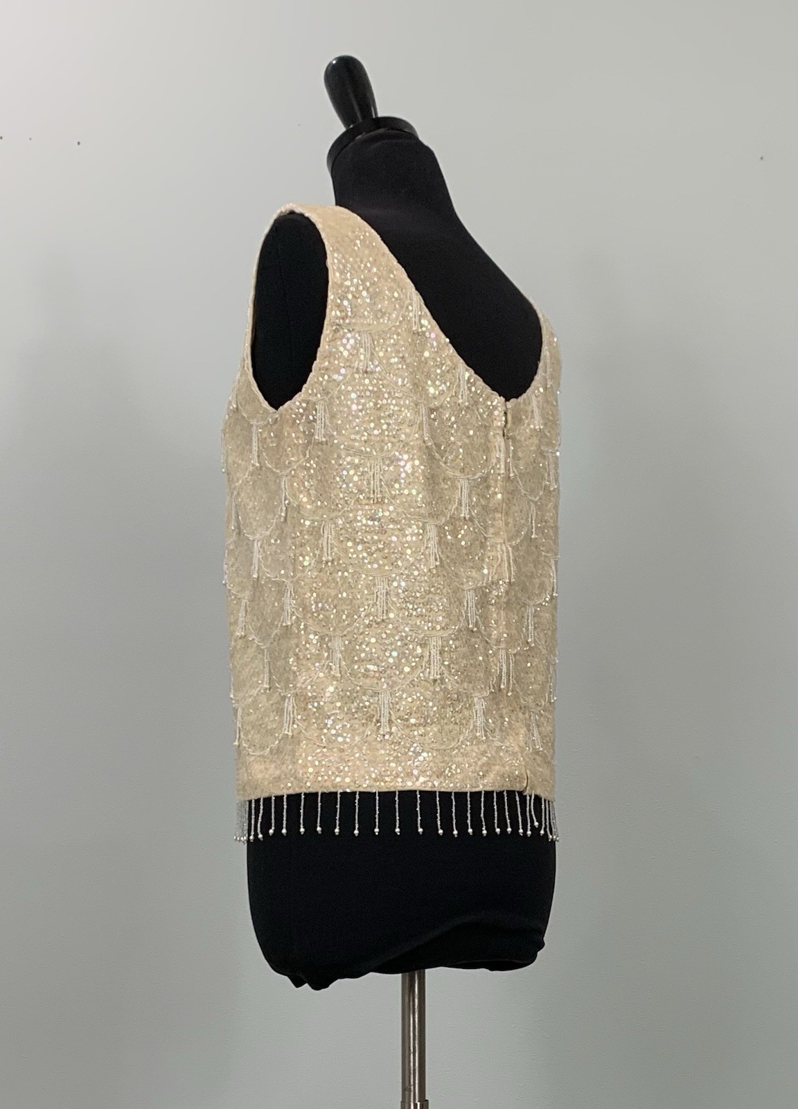 VTG Sparkle Sweater Top – Beads and Sequins Cream Off White – Holiday Party – M