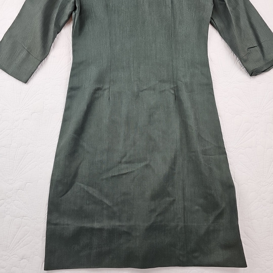 VTG 70’s Miss Donna Green Dress Size 8 3/4 Sleeve Button Front