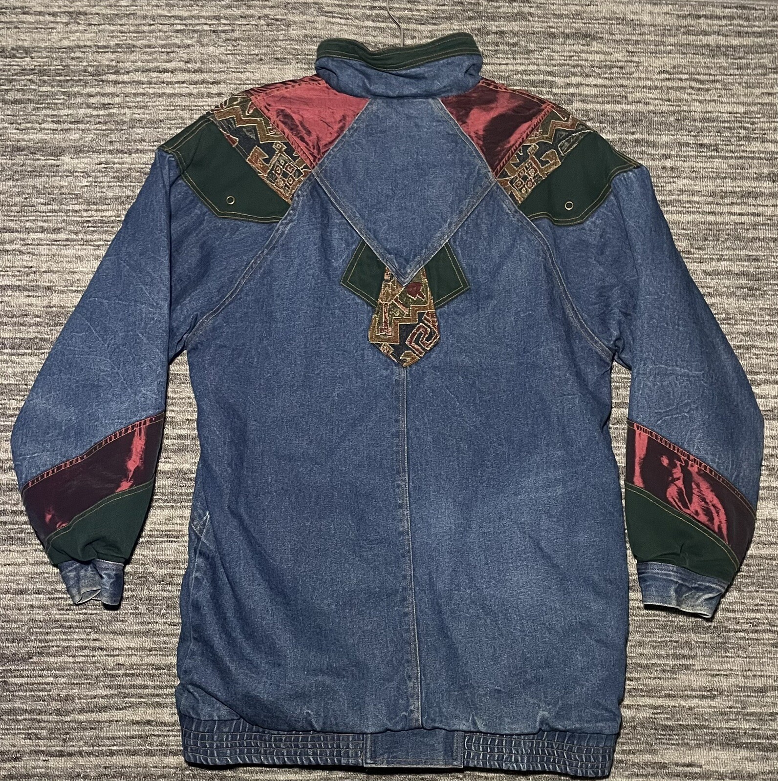 Vintage 90s Two Twenty Women’s Blue Denim Patchwork Winter Lined Jacket Small