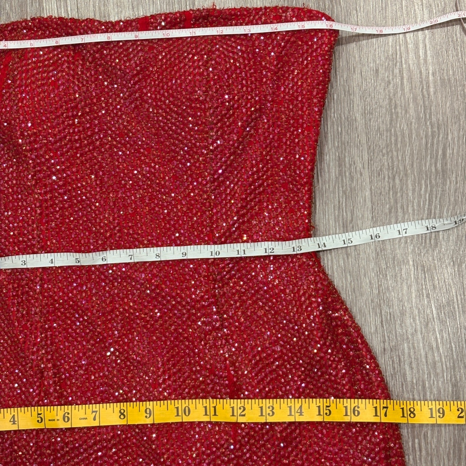 VTG Y2K Scala Red Beaded Silk Strapless Maxi Gown Slit Prom Sz M Jessica Rabbit