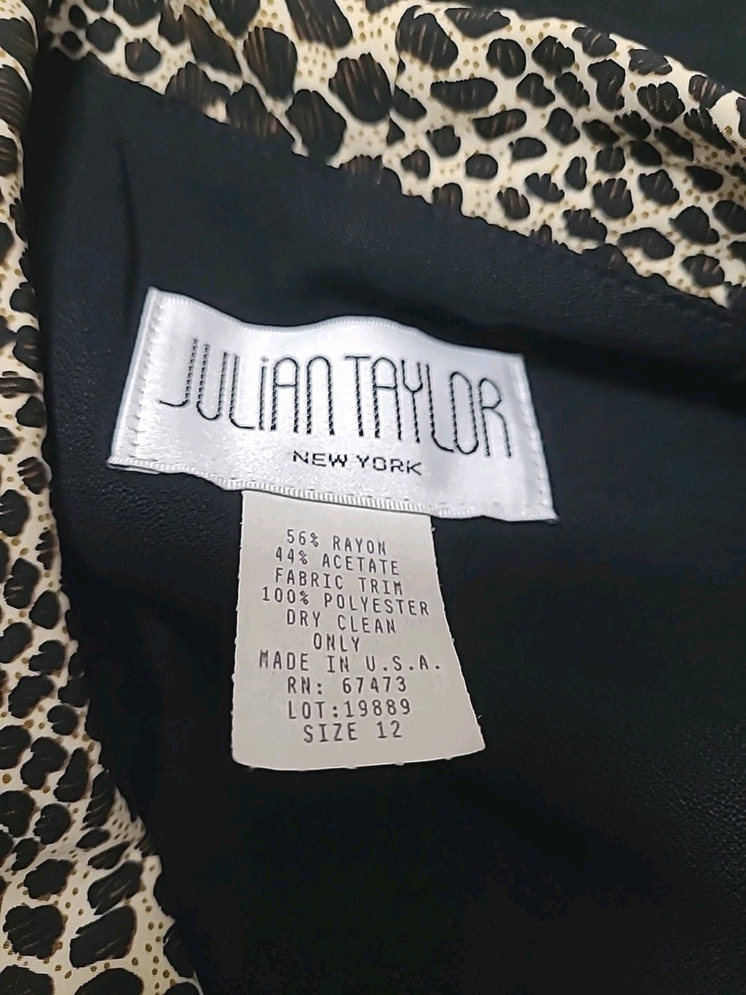 Vtg Julian Taylor Dress 12 Black Animal Print Double Breasted Long NOS 90s