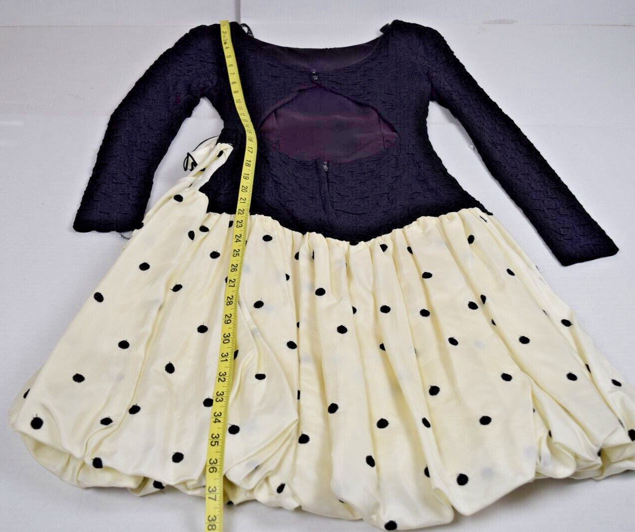 VTG Dress HW Collections Size 3/4 XS/S 80s Black White Crinkly Satin Polka Dots