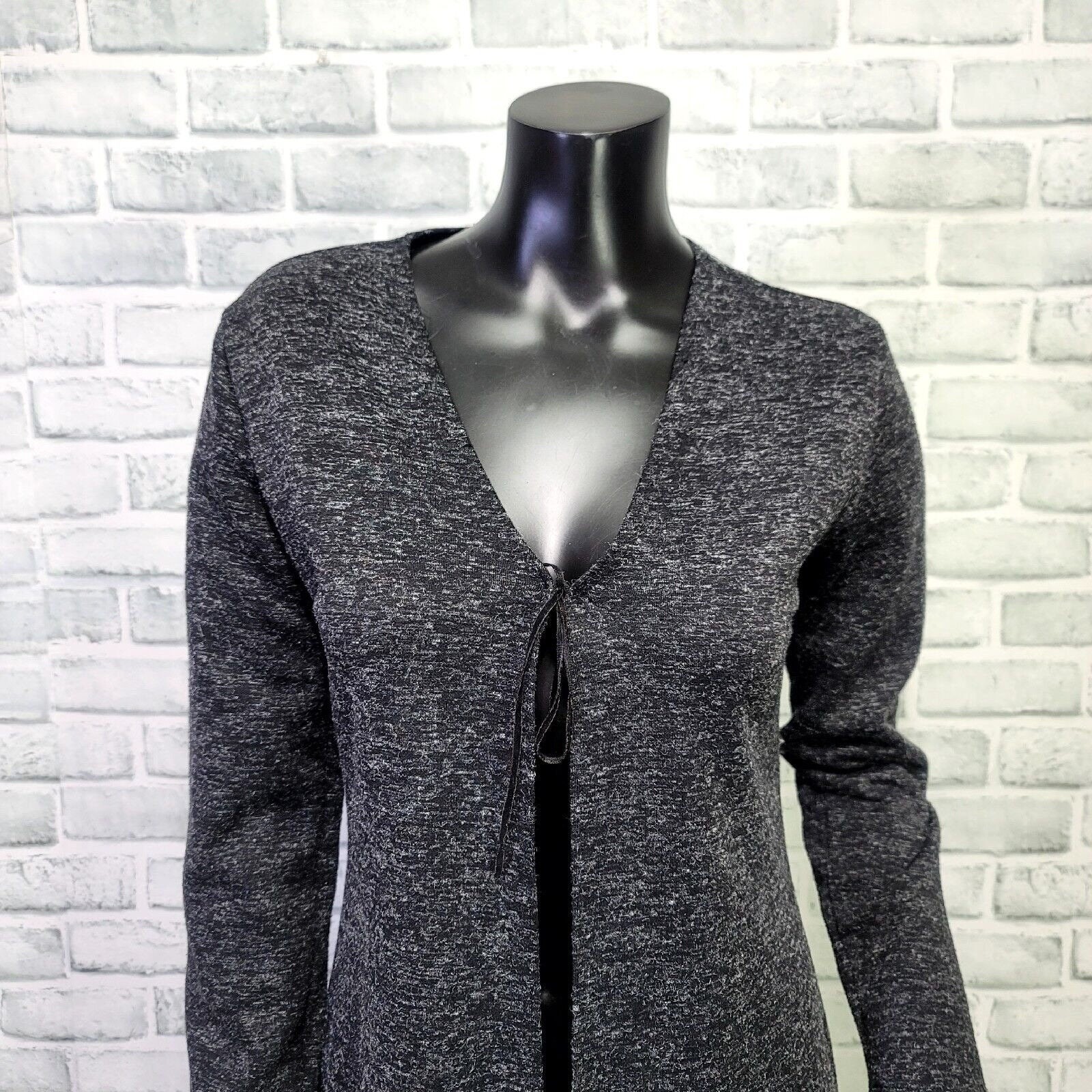 Vintage 90s Eye Candy Long Duster Cardigan M Dark Gray Knit Tie Front Sweater