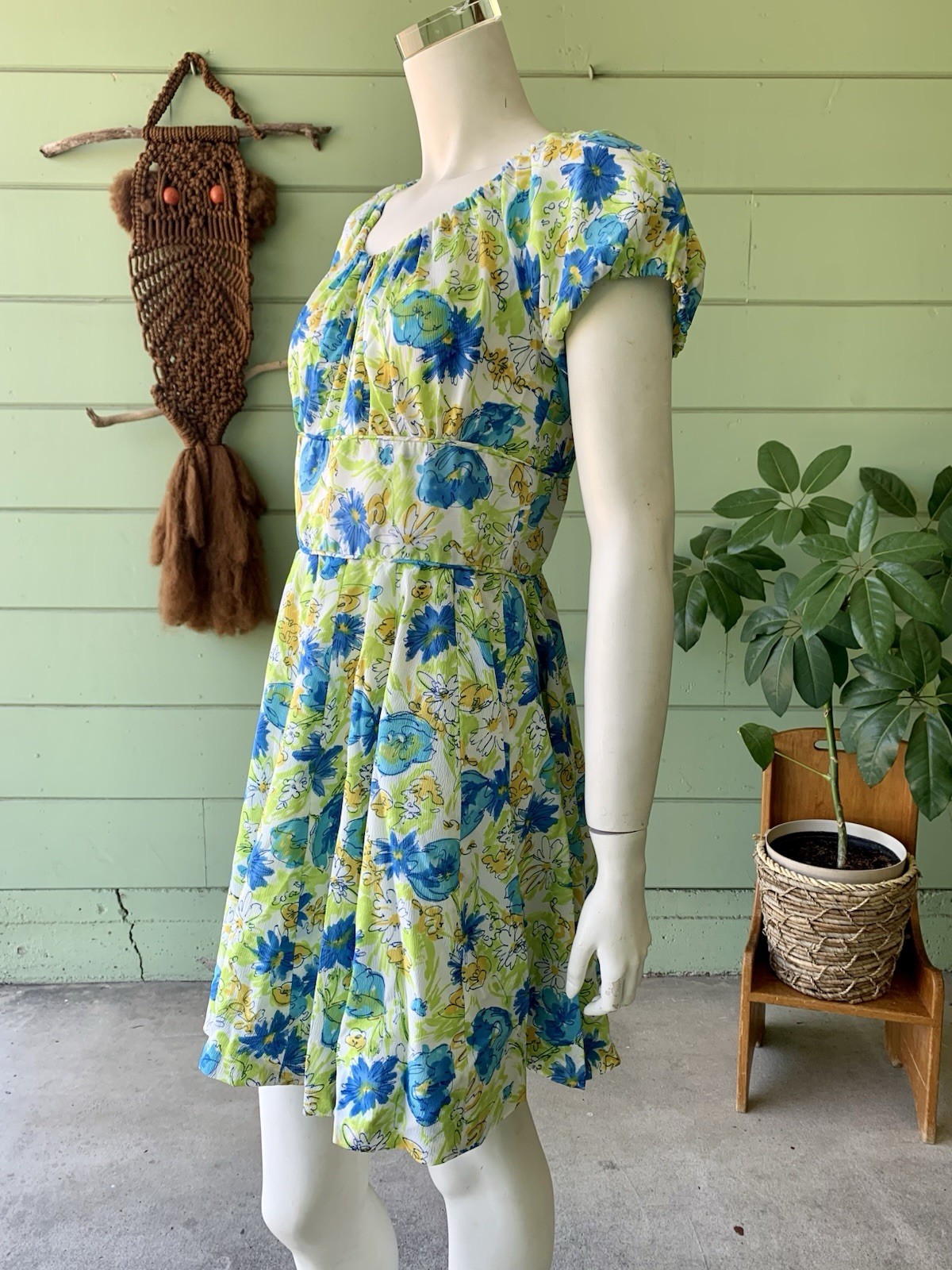 Pretty Floral Watercolor fun Summer Dress 1970s vintage Handmade Boho Cowgirl