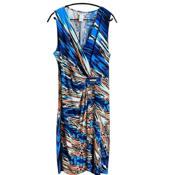 ROBBIE BEE Vintage 90’s Size Large Faux Wrap Dress Art to Wear Color Splash