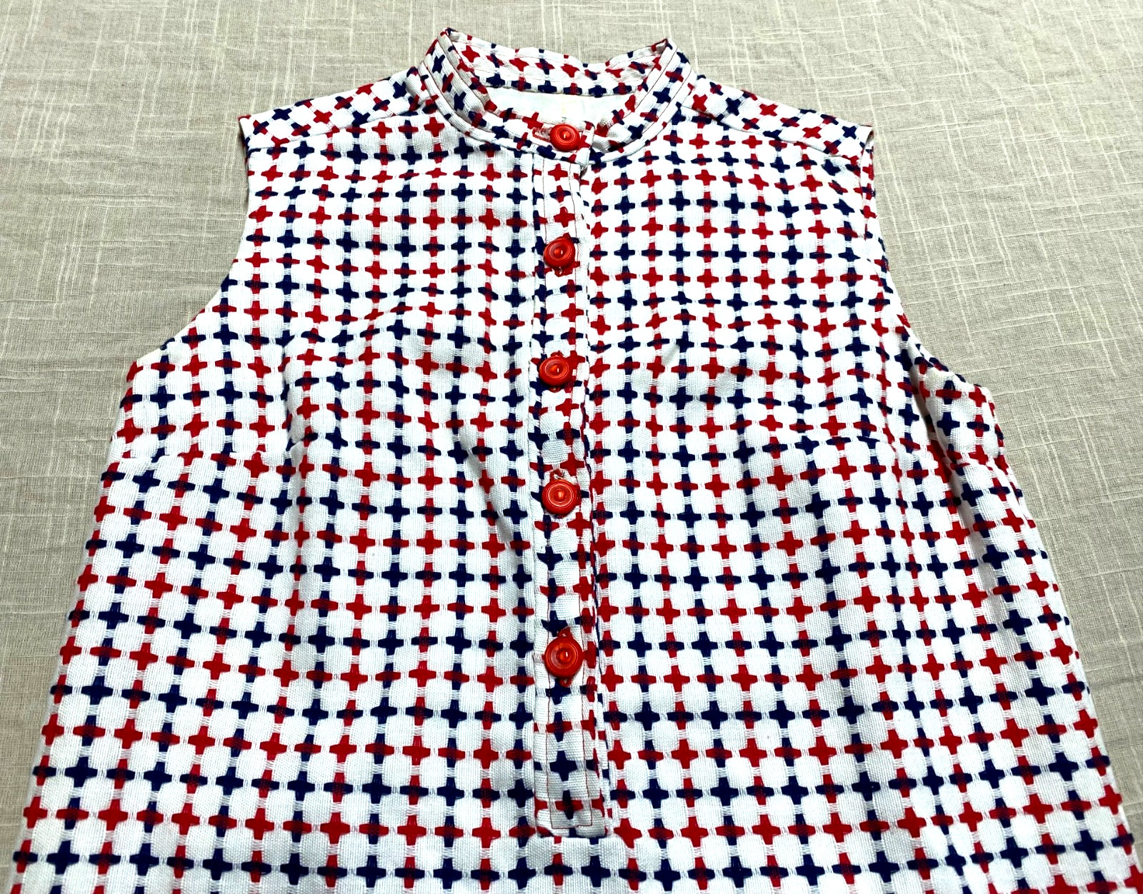 Vintage Shift Mini Dress Mod Go Go 1960s Retro Red Blue Tweed Wool Sleeveless