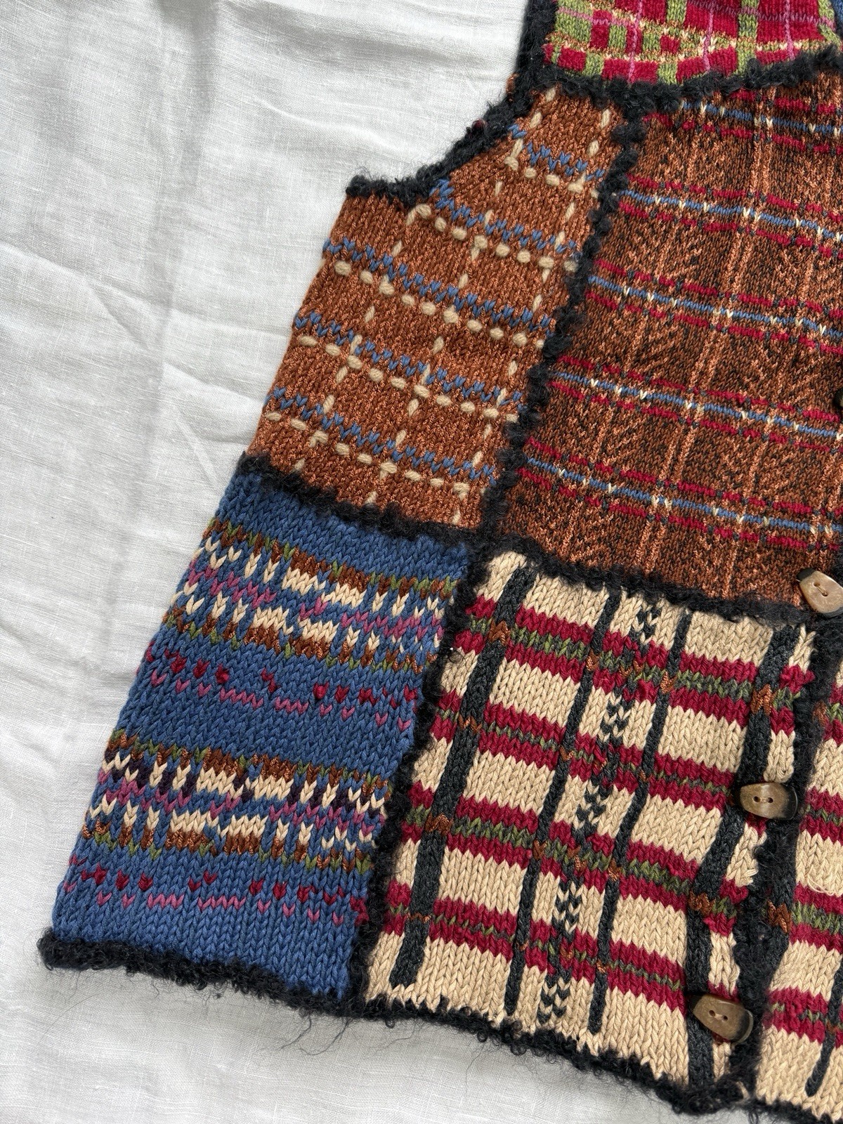 Susan Bristol Vintage 90s Y2K Patchwork Knit Vest Tank Size XL Cottage Core EUC