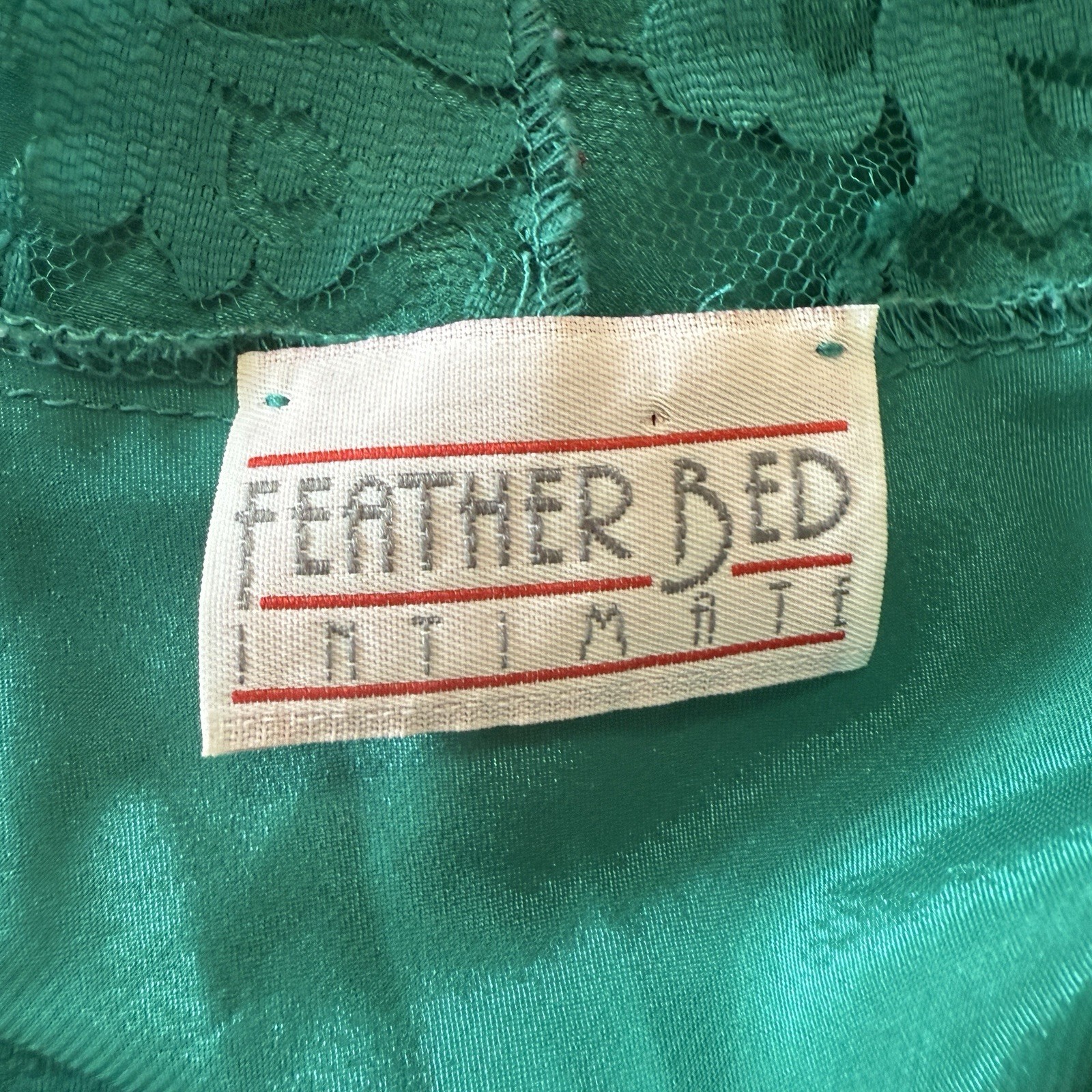 Vintage Feather Bed Intimate Nightie Teddy 3X Lingerie Green Satin Sexy USA