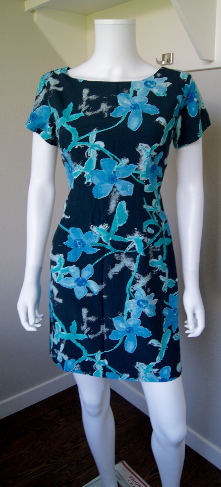 Rabbit Designs USA made Blue Green Turquoise Short Sleeve Short Dress SZ 8
